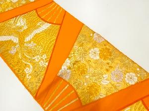 アンティーク　扇に花鳥模様織出し袋帯（着用可）